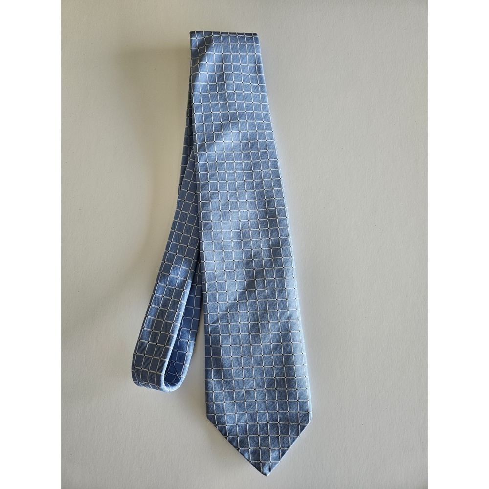 Brooks Brothers 346 Silk Tie Mens Light Blue Grid Plaid Woven